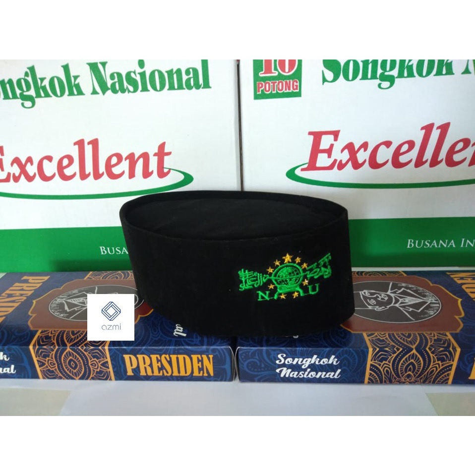 Promo Songkok Azmi Bordir NU NON AC Tinggi 9cm Peci Kopiah Hitam Bordir NU Dewasa Anak