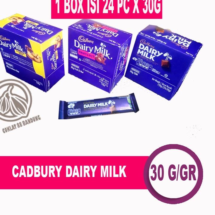 

℮ CADBURY DAIRY MILK 30 GR GRAM BOX ISI 24 PCS, COKELAT CADBURY 30G X 24PC ♨
