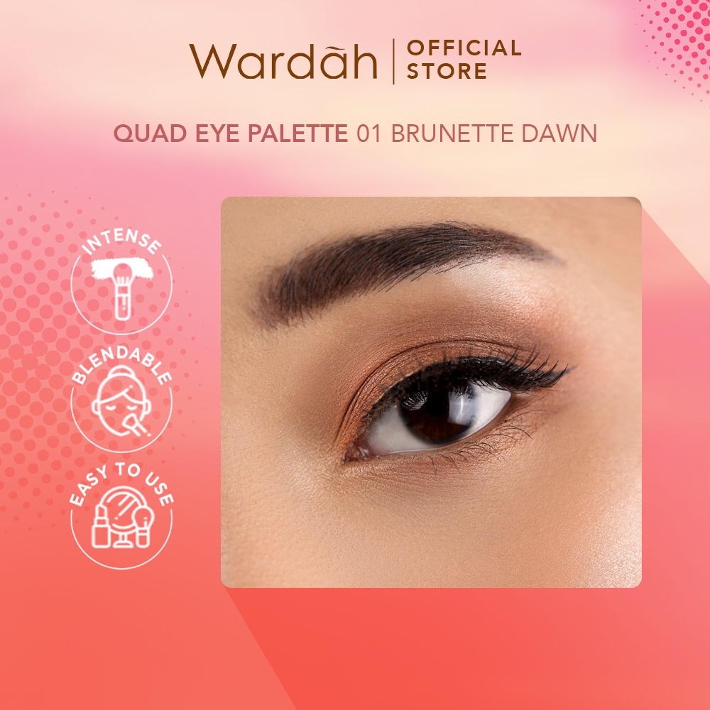 WARDAH Colorfit Quad Eye Palette Indonesia / Eyeshadow 4 IN 1 / Pigmented Blendable Microsmooth Creasing / Matte Shimmer Natural / 01 Brunette Dawn 02 Rose Aurora 03 Sunlit Blaze / Cosmetic Face Makeup Series / Highlighter Highlight Contour Bronzer Shadow