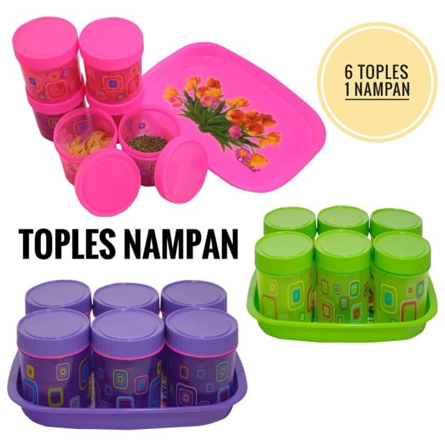 GOS -Z201- Toples 6pcs + Nampan - Toples Kue Lebaran - Toples 1 Set Nampan - Toples Plastik Serbaguna