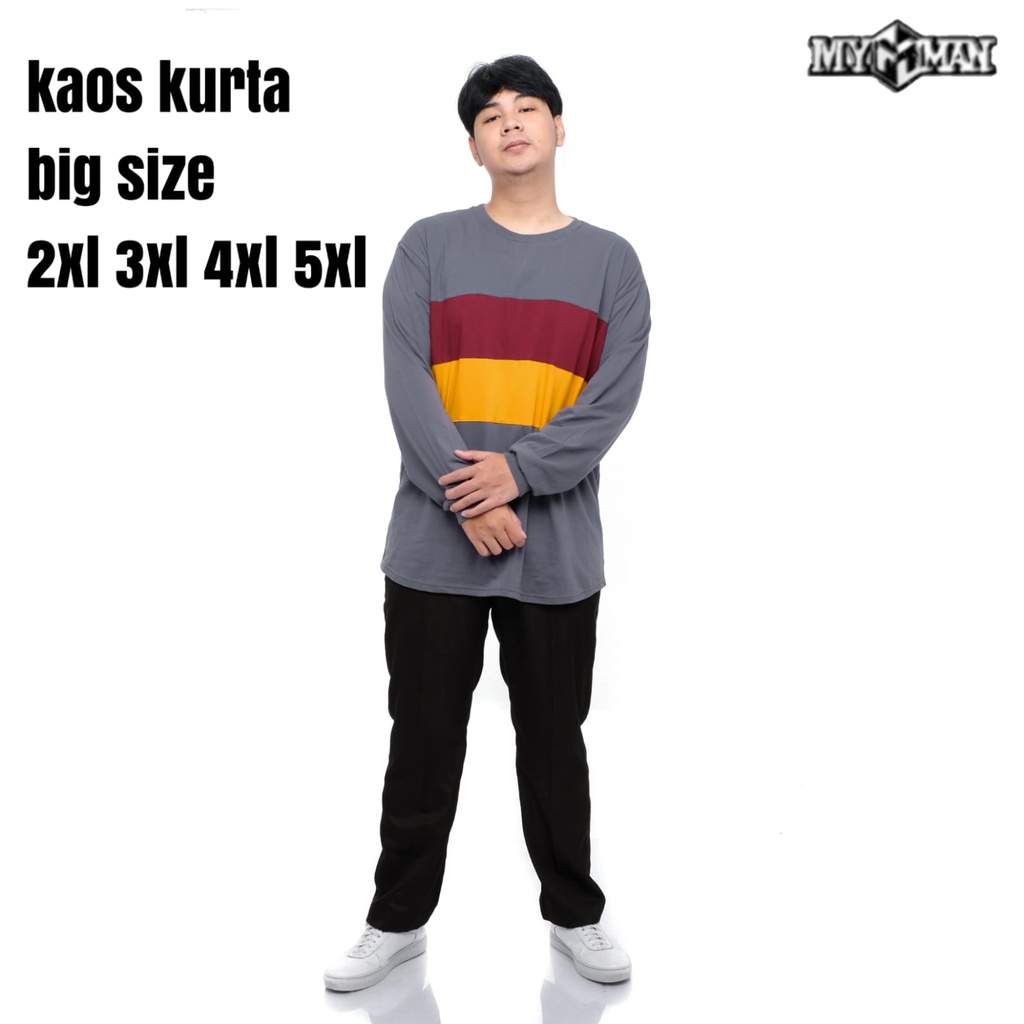 MY MAN kaos kurta jumbo Pria Original Kaos lengan panjang distro T-shirt kurta bigsize terbaru pakaian Cowok Premium K HITAM