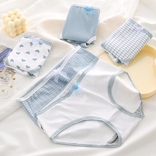 GO!CD1089 Cd Imut Fashion Jepang Celana Dalam Wanita Katun Import Mid Waist Motif Biru
