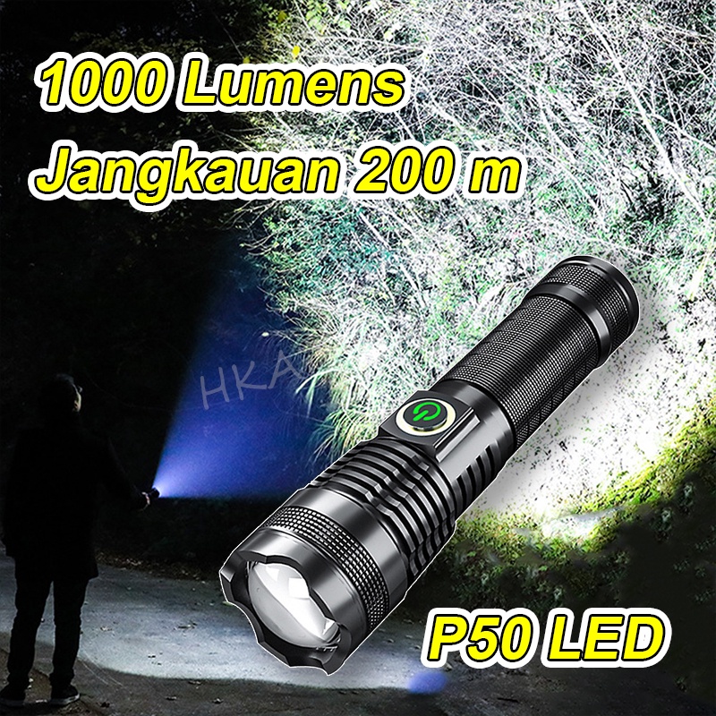 Paket Senter 1000 Lumens Senter Gunung LED Super Terang Senter LED Super Terang Jarak Jauh Senter Cas Senter Polisi