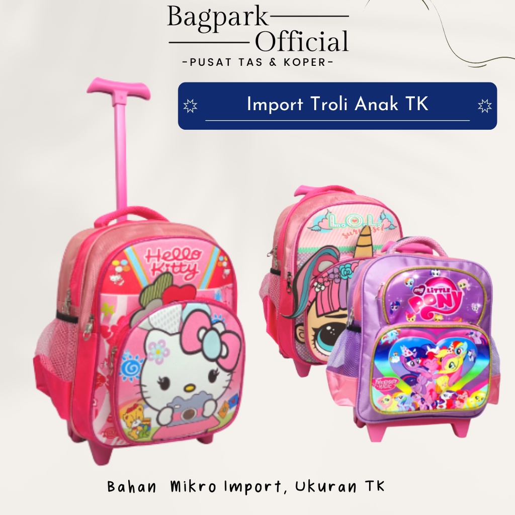 Tas Troli Anak Perempuan Import Trolley Anak Sekolah Perempuan PG TK Gambar Karakter Hello Kitty Frozen Unicorn  Tas Troli Anak Roda 2