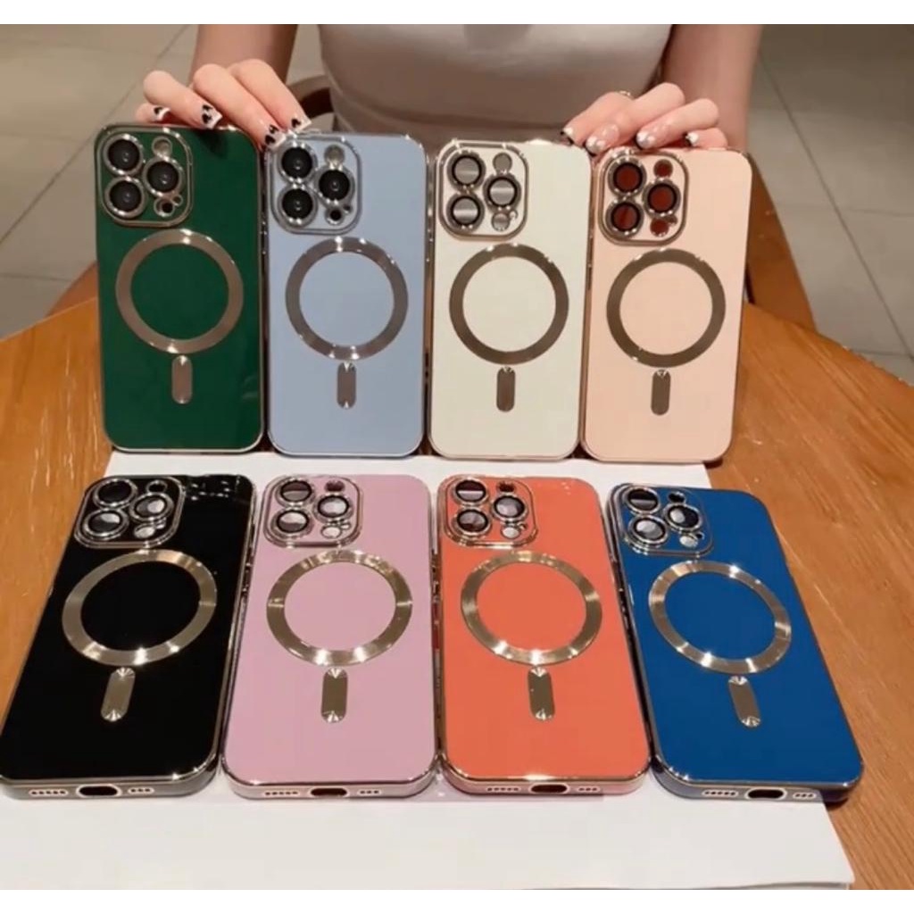 CASE IPHONE 13 / 13 PRO / 13 PRO MAX / 14 / 14 PLUS  / 14 PRO / 14 PRO MAX SOFTCASE TPU PLAIN LIST GOLD MAGSAFE MAGNETIC