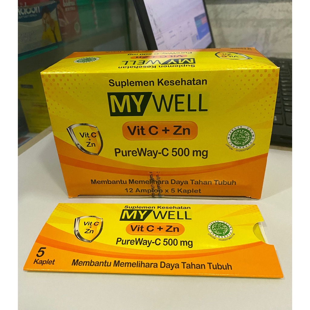 Mywell Vitamin C+Zinc 1 Amplop @5 Kaplet / Suplemen Kesehatan