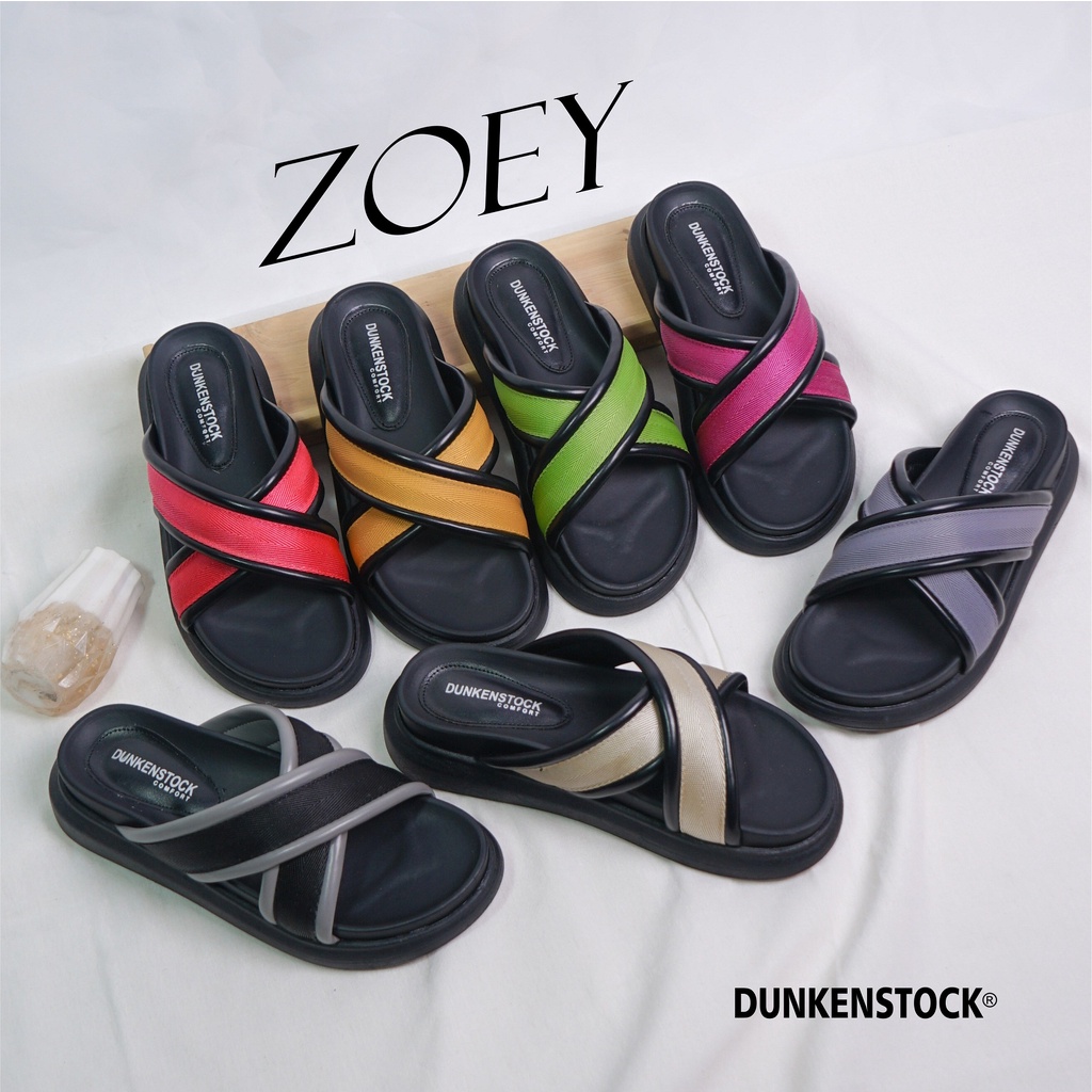 Dunkenstock Zoey Sandal Selop Wanita Model Silang Kekinian Sendal Slop Cewek Cantik Size 36-40