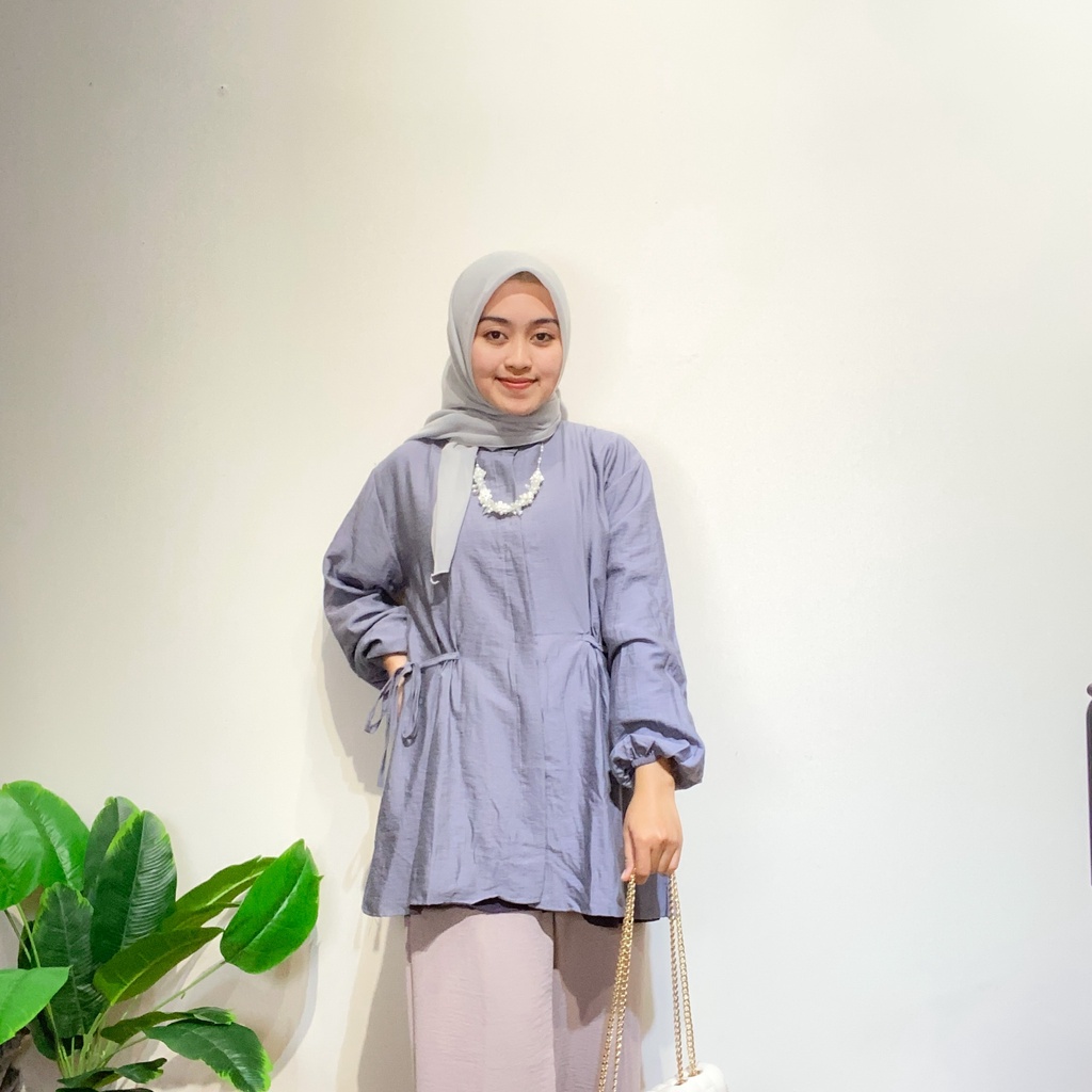 Kena Kemeja Polo Linen Atasan Blouse Wanita Korean Style