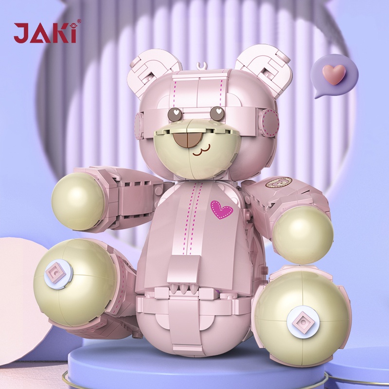 JAKI Beruang Teddy Merah Jambu Mainan Anak Mainan Edukasi DIY 3DPuzzle Hadiah Nano Block