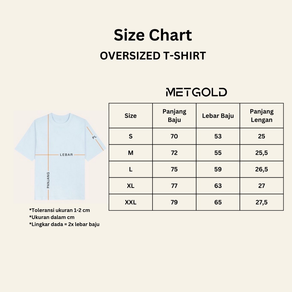 Kaos Polos Oversize Unisex Cotton Combed 24S Oversized TShirt Premium MetGold