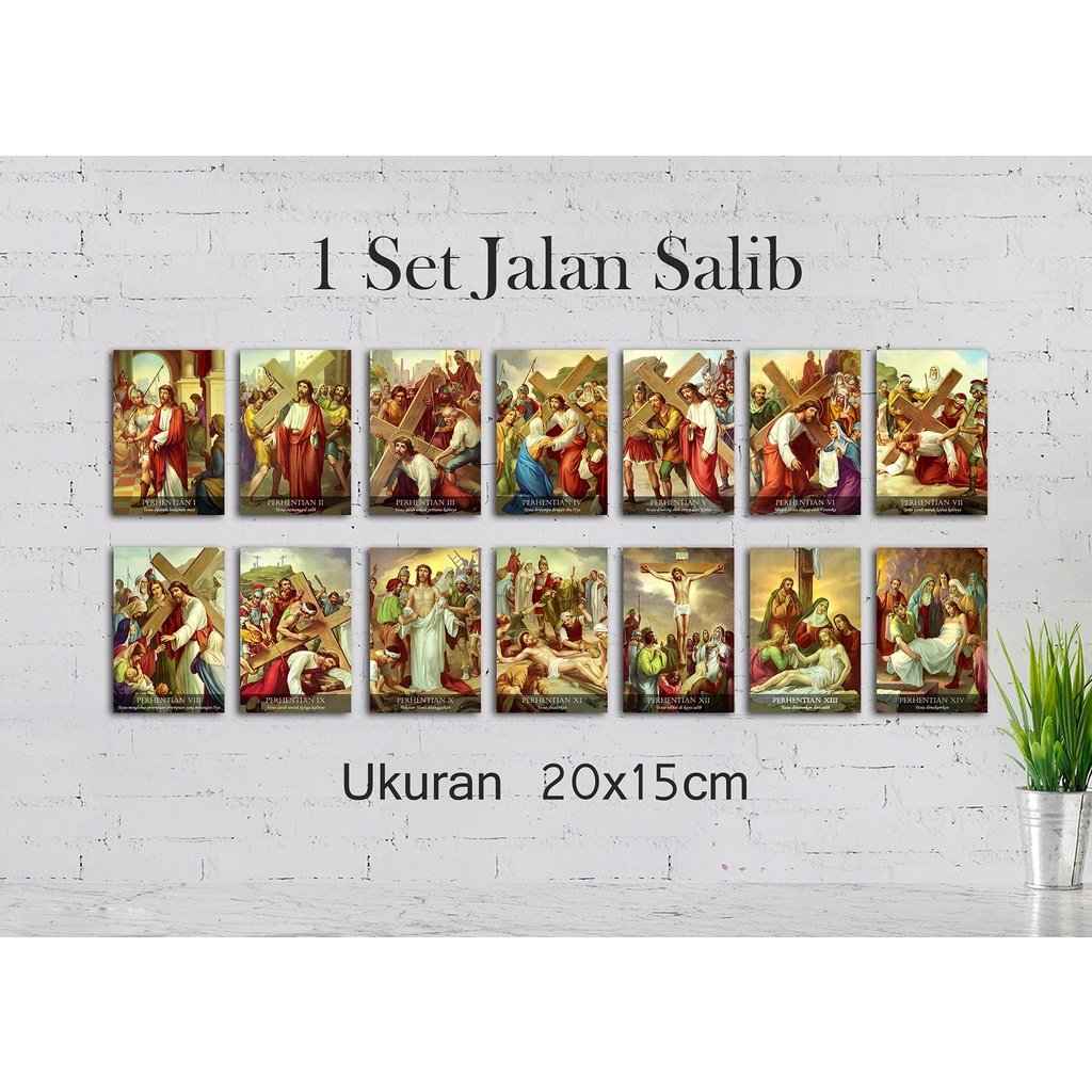 1 set wall decor jalan salib imut ukuran 20x15cm  perhentian 1 sampai14