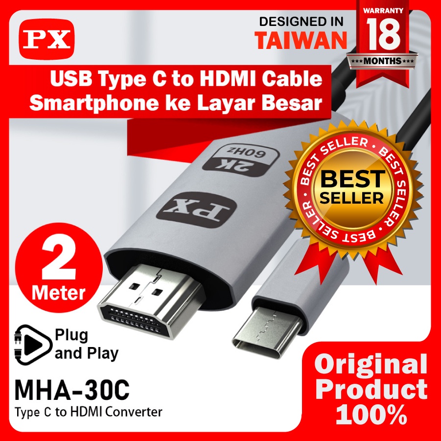 Kabel MHL USB Type C to HDMI TV Proyektor Converter 2M PX MHA-30C