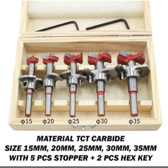 Terlaris Mata Bor Engsel Sendok Set 5 Pcs Hinge Boring Drill Forstener Bit Tct