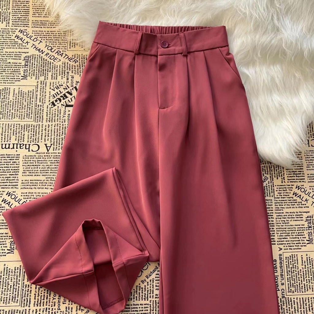 Merah Celana Setelan Wanita Highwaist Loose Korea Fashionable(realpict)