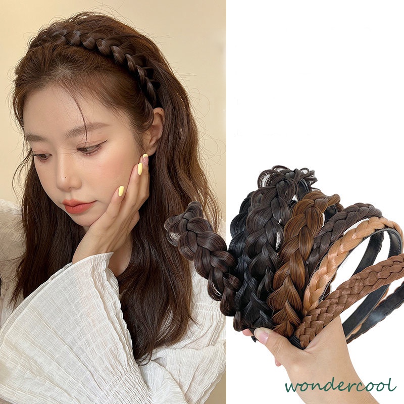 Wanita Twist Braid Wig Ikat Kepala Hiasan Kepala Buatan Tangan Tulang Ikan Kepang Ikat Kepala Baru Dikepang Kepang Jepit Rambut-Won