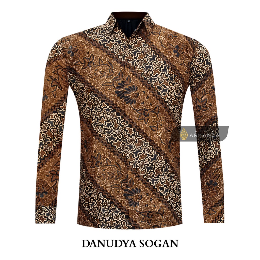 BATIK ARKANZA Motif DANUDYA SOGAN Hem Atasan Kemeja Baju Batik Pria Cowok Laki Laki Slimfit Full Lapis Furing Lengan Panjang Lengan Pendek Original Asli