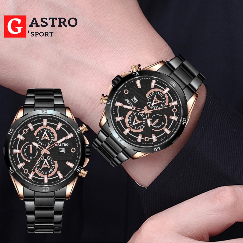 Jam Tangan Pria GASTRO 1596-A Rantai Stainless Tanggal Aktif Body Bulat Free Box l Jam Tangan Analog Kasual Pria