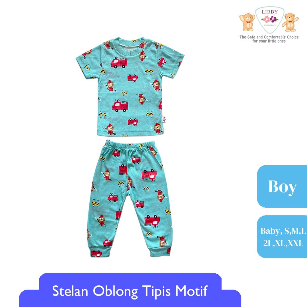 LIBBY Setelan Oblong Pendek Celana Panjang Cotton Rib Boy Play The Ground 1 stel