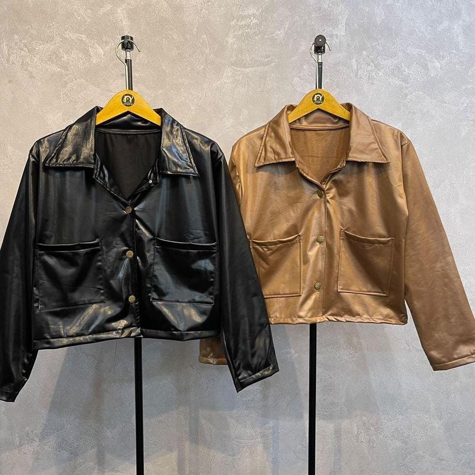 MURAH MONO SEMI LEATHER JACKET BUTTON POCKET JAKET PARKA KULIT SINTETIS (PH)