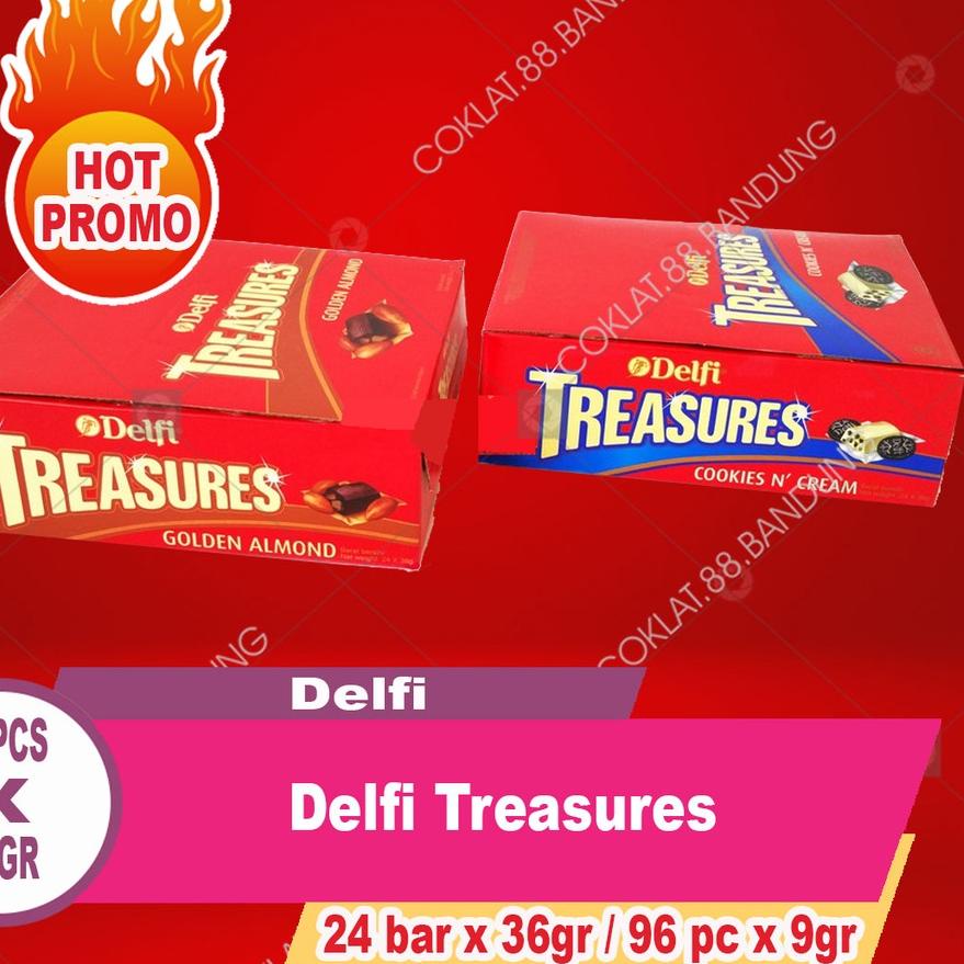 

✷ Delfi Treasure Box Isi 24 Bar X 36gr Golden Almond Cokelat, Coklat Delfi Treasures Cookies Cream 24 Pak 96 pcs X 9 gram Kiloan ☼