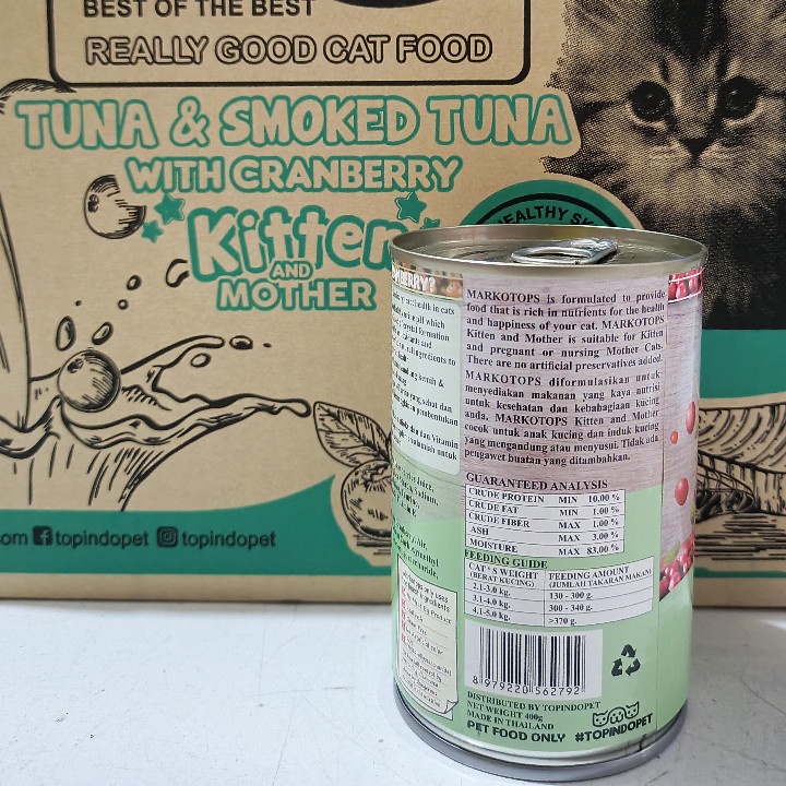 Makanan Kucing Markotops Kaleng Kitten Tuna &amp; Smoked Tuna With Cranberry 400G Wet Food