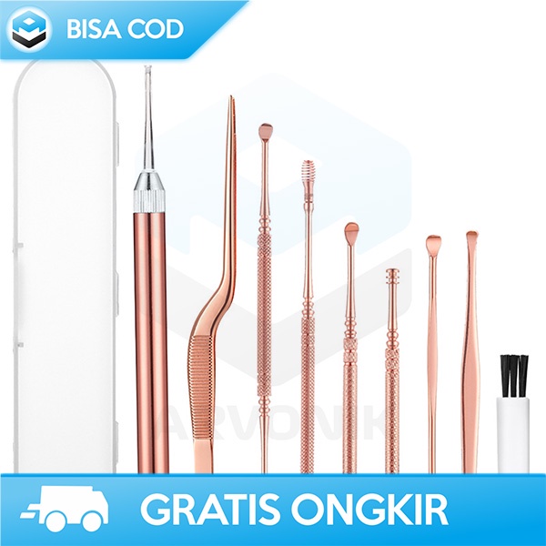 SET PEMBERSIH TELINGA 9IN1  STAINLESS STEEL EAR SPOON WITH KOTAK BA37