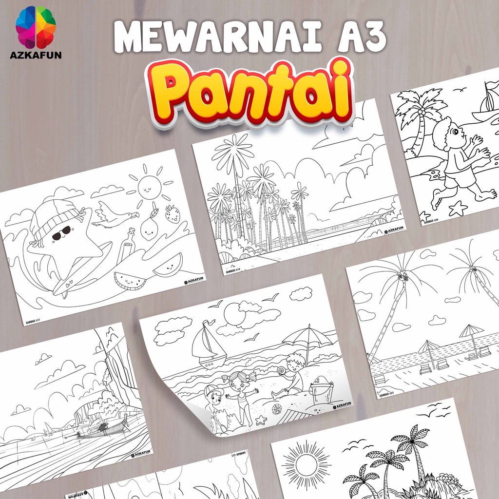 

Kertas Mewarnai A3 PANTAI - Mewarnai anak pemandangan