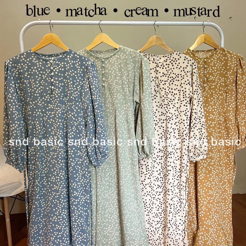 SHAKIRA DRESS | GAMIS MOTIF BUNGA KATUN FLOWER CRINKLE JUBAH ABAYA LEBARAN-cream
