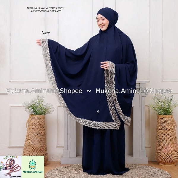 MUKENA.AMINAH PAKET HAMPERS MUKENA DEWASA CRINKEL AIRFLOW 3IN1 JUMBO RENDA IMPORT RASHEDA