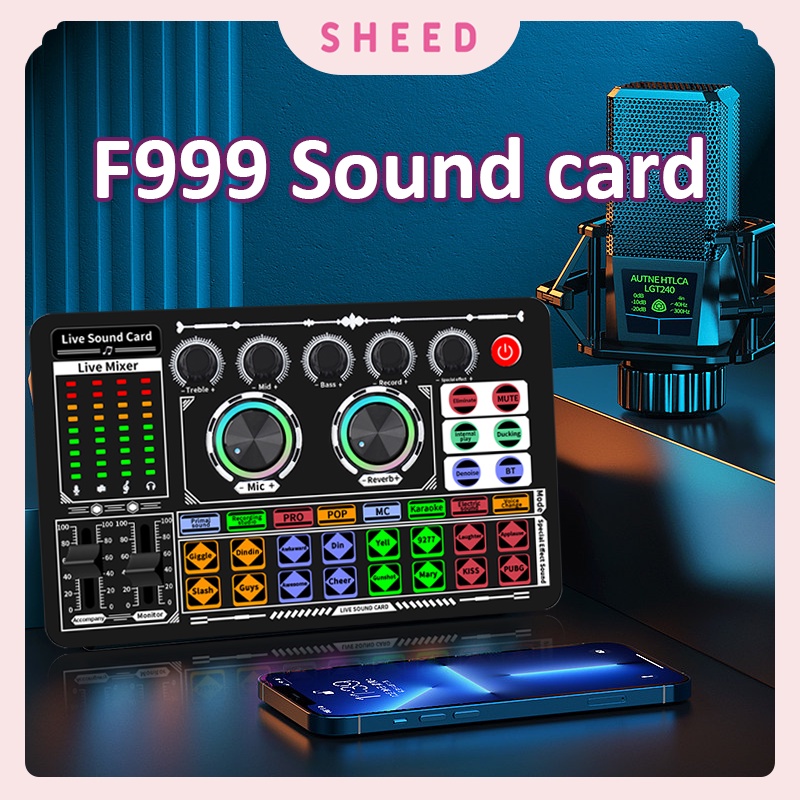 Jual SHEED F999 Live Sound Card Bluetooth Kartu Suara Audio Mixer Live