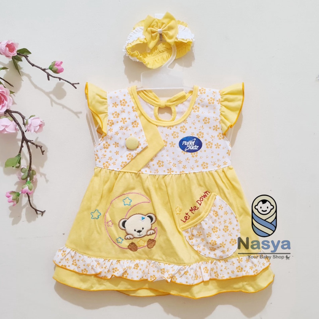 [P-037A] New Arrival !! Dress Bayi motif beruang bulan lucu (0-6 bulan) MURAH