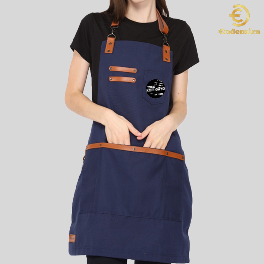 Full apron barista celemek barbershop celemek cafe kanvas PVC Waterproof 100 % &amp; synthetic leather varian warna