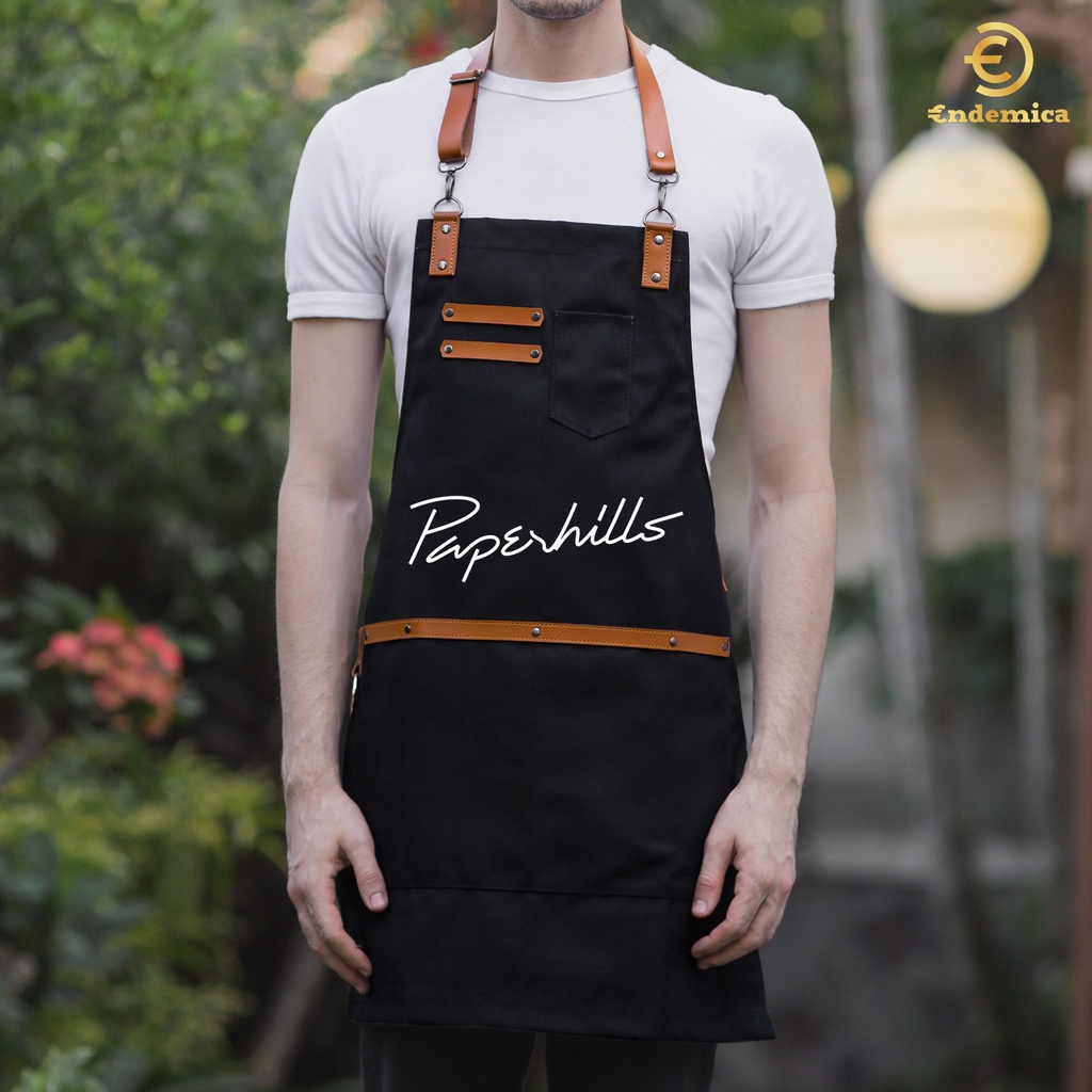 Full apron barista celemek barbershop celemek cafe kanvas PVC Waterproof 100 % &amp; synthetic leather varian warna