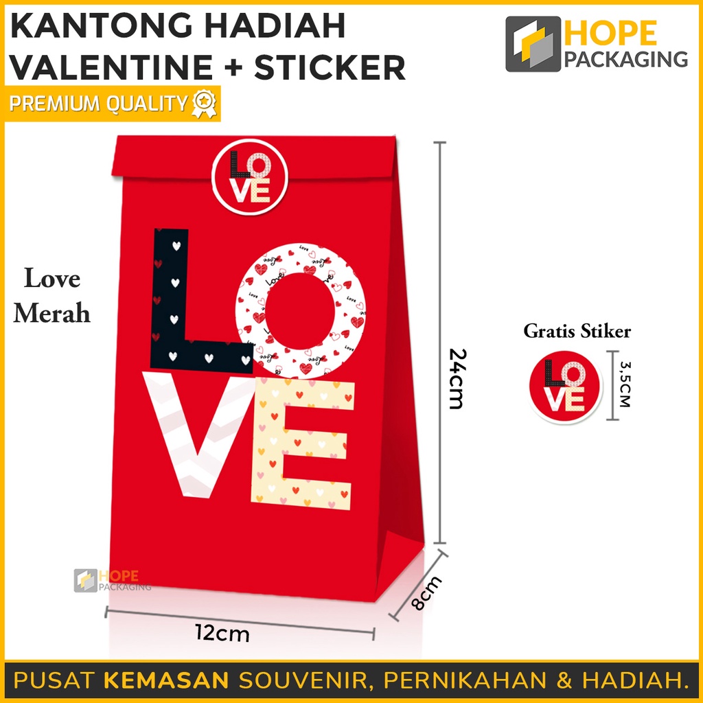 [ ISI 5 PCS ] Kantong Hadiah Motif Love + Stiker / Packaging bungkus valentine hadiah kado / hadiah ke pacar / orang tersayang / tas kantong hadiah special