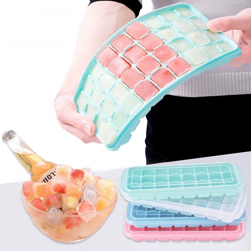 Cetakan Es Batu Silikon 24 Cube Cetakan Es Batu Cokelat Jelly Silicone Ice Cube Tray Mold Dengan Penutup Food Grade Anti Pecah Alat Cetak Coklat