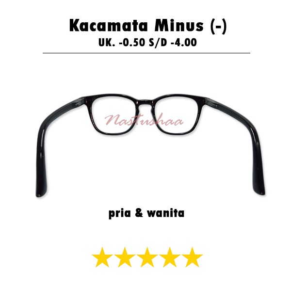 Kacamata Minus Bingkai Hitam Kotak Ada Per Di Gagang Kacamata Rabun Jauh Uk. -0.50 s/d -4.00 Untuk Pria dan Wanita NOCASE
