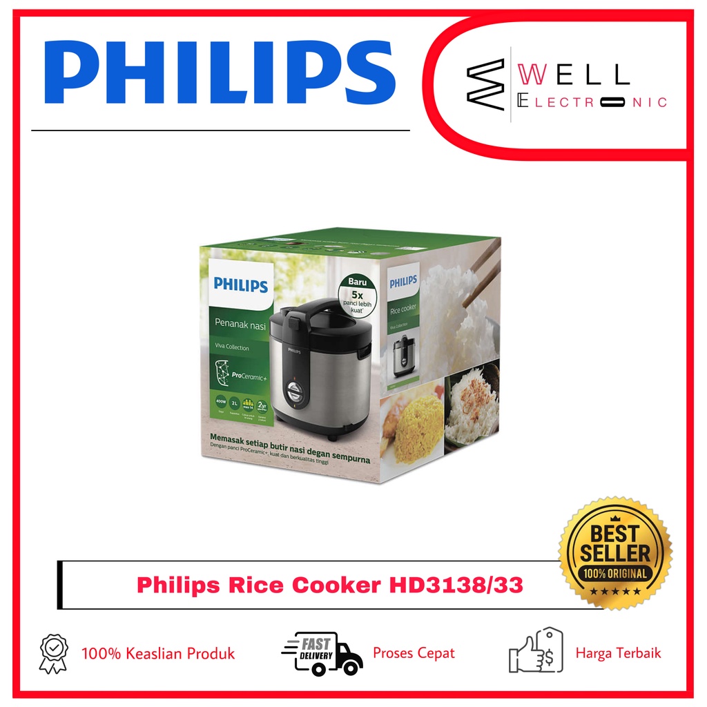 RICE COOKER PHILIPS HD3138/33 SILVER Premium Plus Rice Cooker - HD 3138 Garansi Resmi