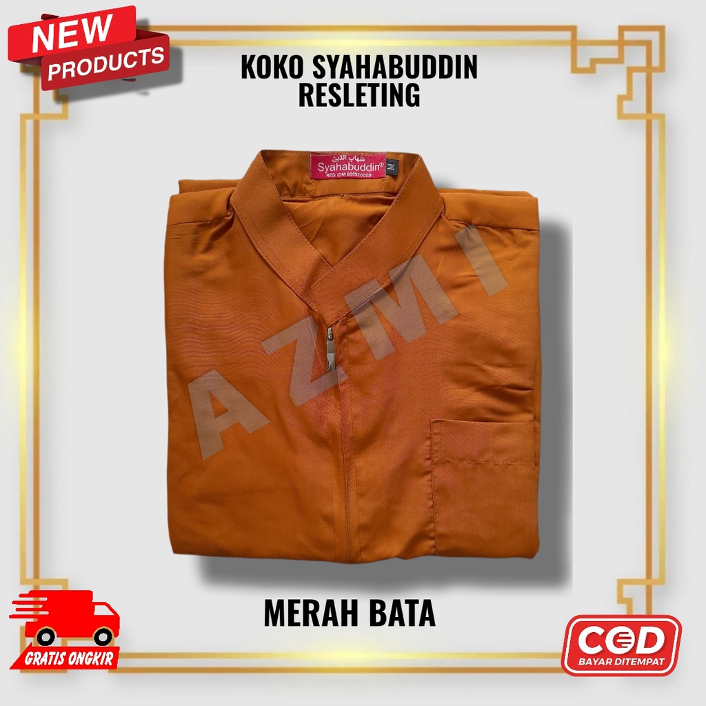 Baju Koko Syihabudin Resleting Merah Bata Kerah Yamani Syahabuddin Dewasa