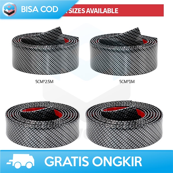 STIKER VINYL KARBON MUDAH DIPASANG 5x250CM FIBER RUBBER STRIP BUMPER
