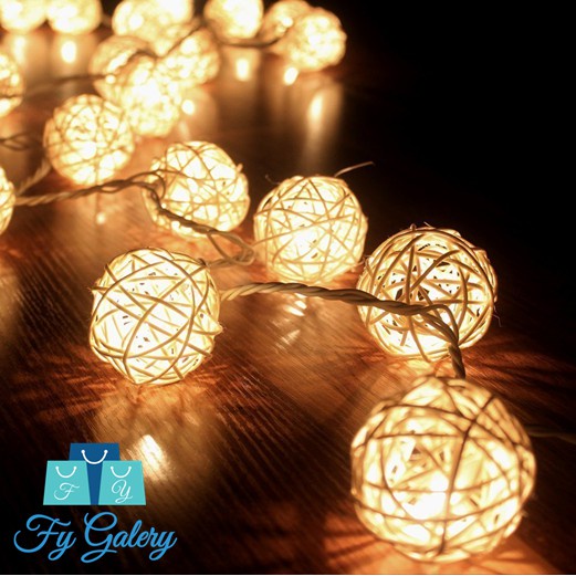 FYG LAMPU ROTAN BAMBU Lampu Tumblr Rotan Bulat Rattan Ball Light Led Hias Dekorasi