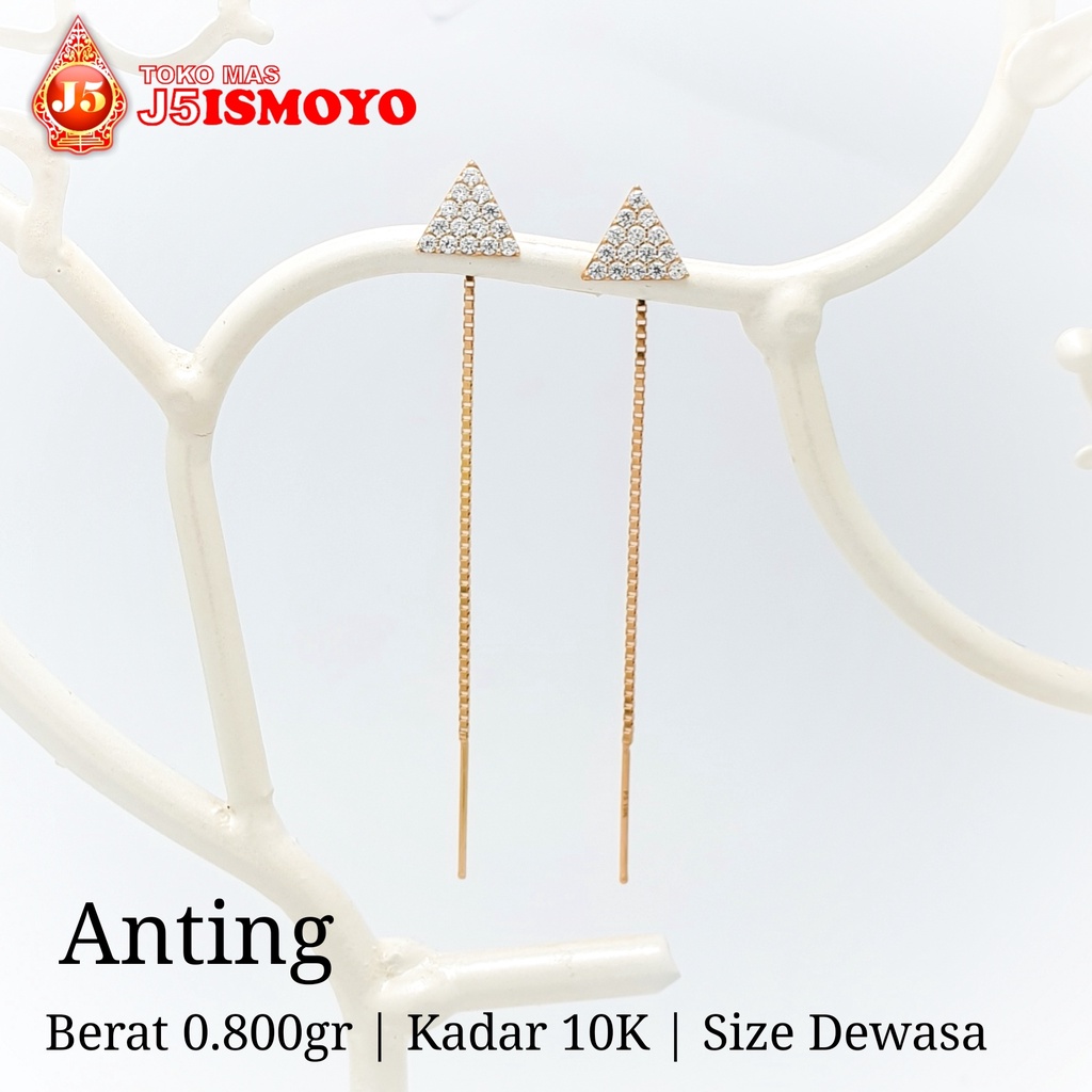 Anting Emas 10 Karat Panjang Batu Putih Alexa J5 Ismoyo