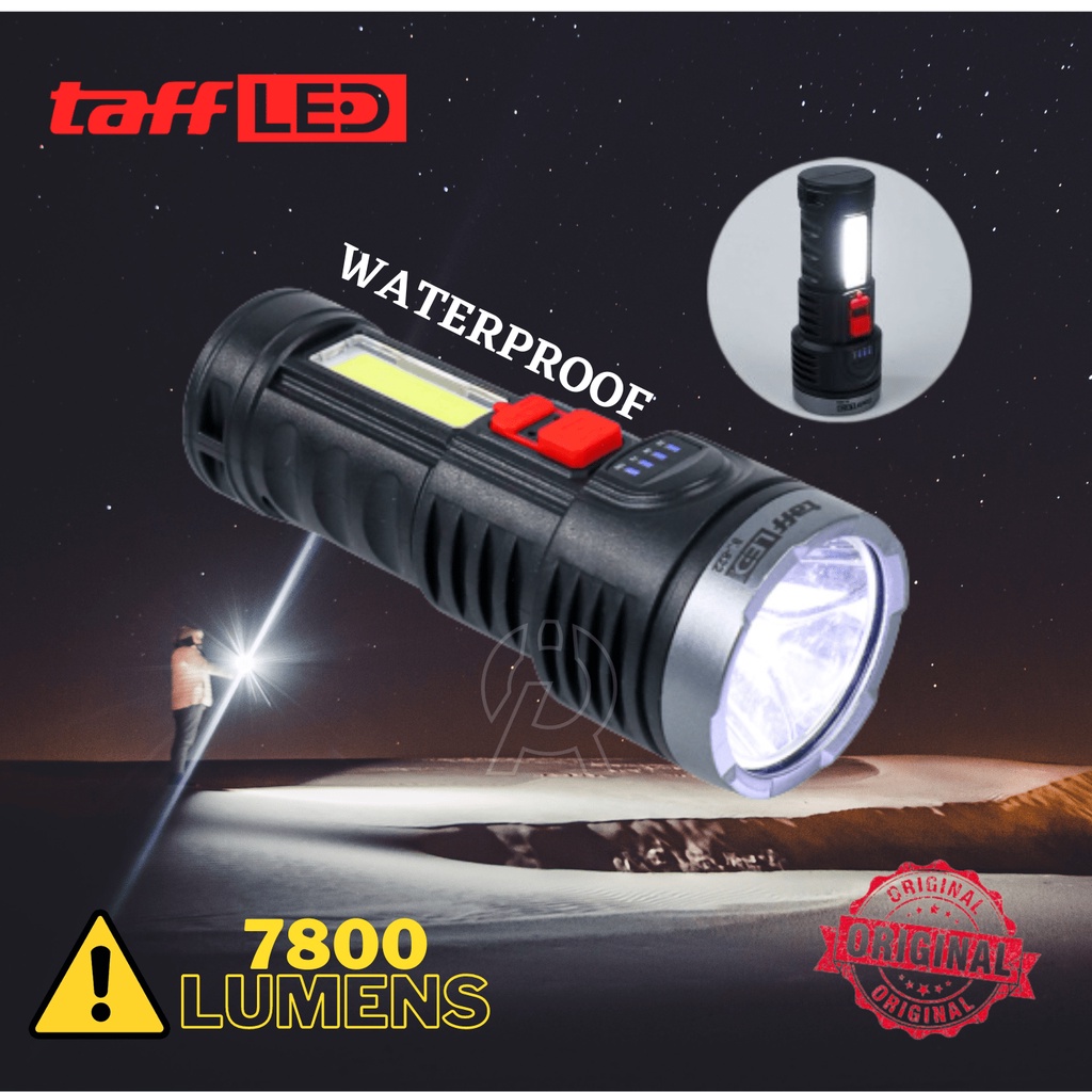 TaffLED Senter LED Flashlight Torch Waterproof USB Charger Ces Cree XPE COB 7800 Lumens