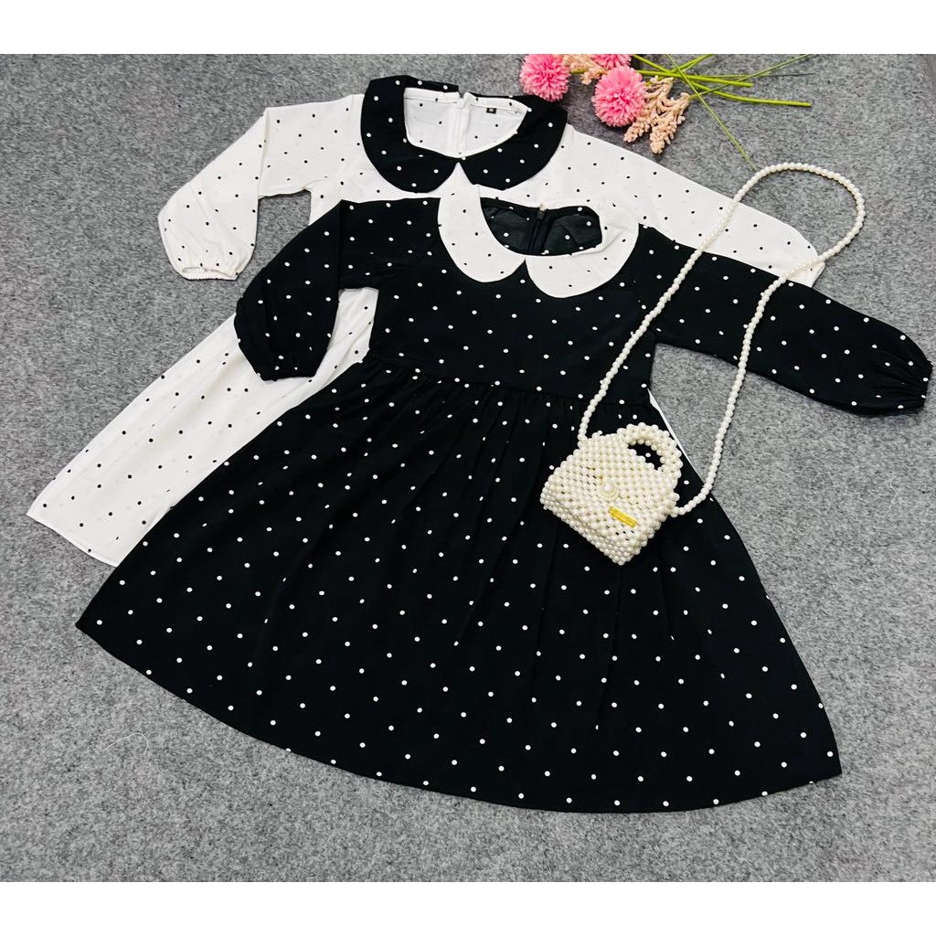 Jimmedy.id - Dress Anak Perempuan Polkadot Lengan Panjang Bahan Woolpeach Untuk Anak Usia 3-9 Tahun