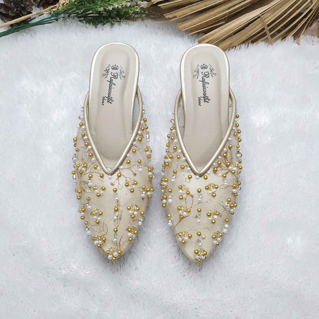 Sepatu wedding pesta cantik marrisa gold 7cm runcing