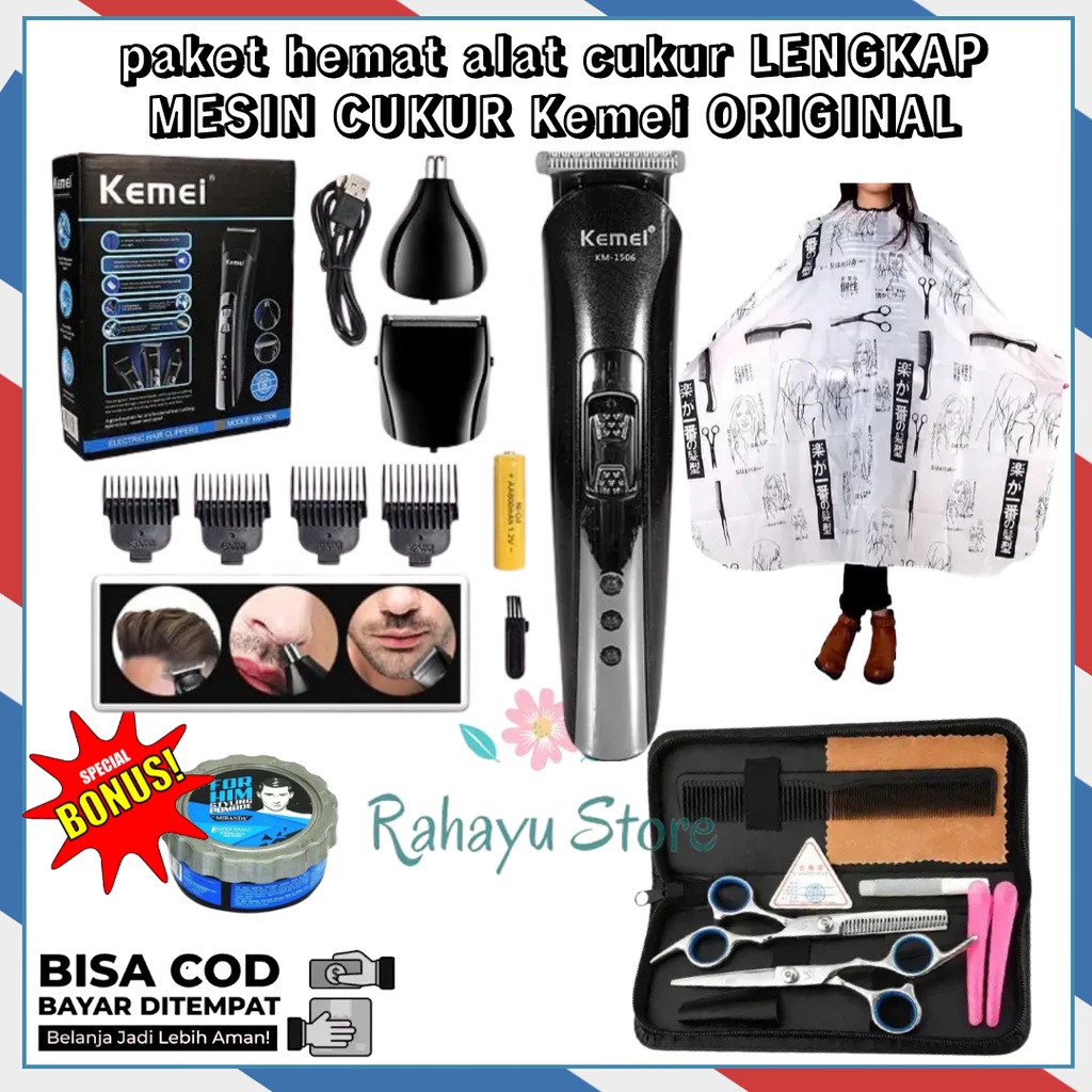 alat cukur rambut 1 set lengkap original POTONG RAMBUT CLIPPER KEMEI KM 1506 PENCUKUR BULU HIDUNG KU