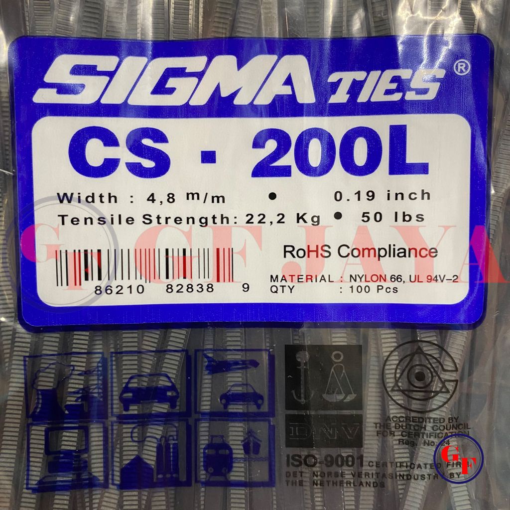 

Kabel Ties Sigma CS-200L 20cm x 4.8mm Hitam / CS200L CV200 CV 200 L 20 cm 200mm 4.8 mm 4,8 / Cable Tie Tis Tali Pengikat Insulock Insulok Warna Black