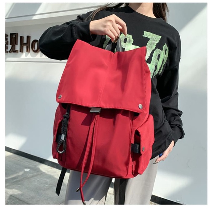 tas ransel  Tas Ransel Backpack Nilon Stylish Korea Kekinian Pria Wanita - Merah(R3O8) tas ransel pr