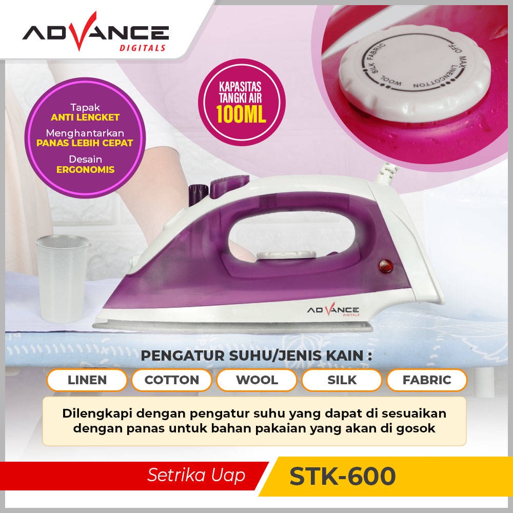 【Garansi 1 Tahun】Advance Setrika UAP STK-600 Setrika Listrik Anti Lengket