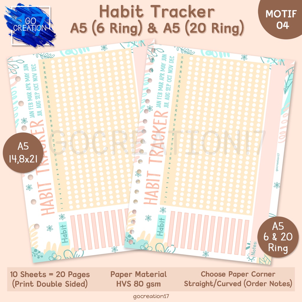 

Kertas Planner Isi Binder Habit Tracker Motif Premium A5