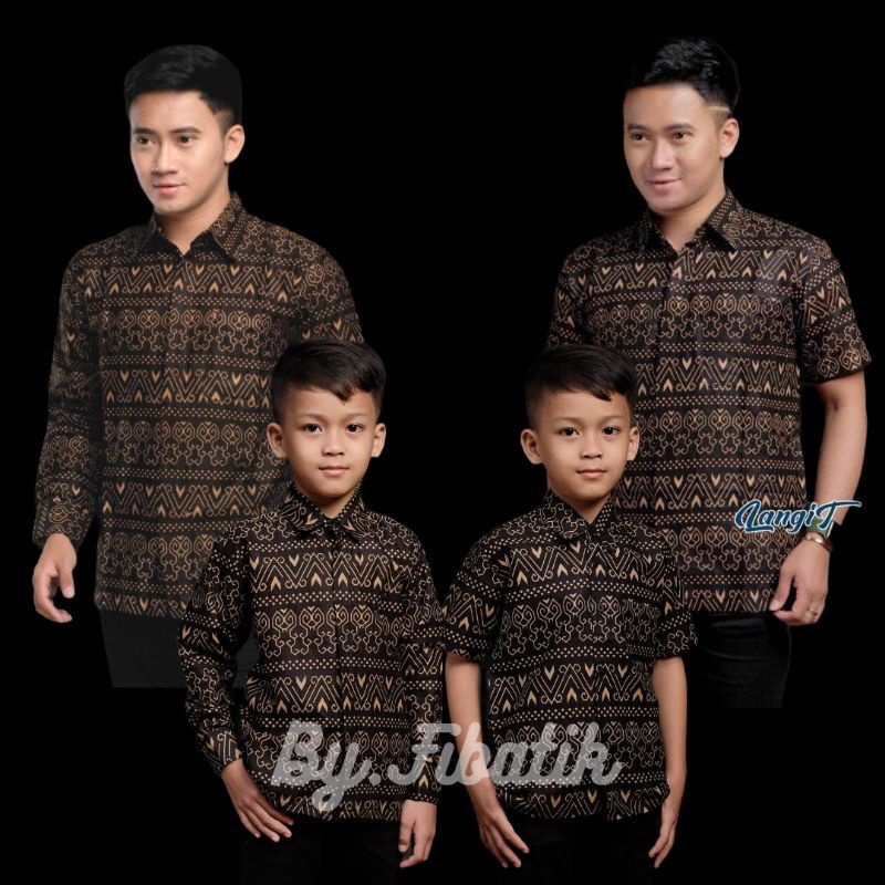 Kemeja Batik Pria Couple Ayah Dan Anak Laki-laki Motif Semut Warna Krem Lengan Panjang Dan Pendek